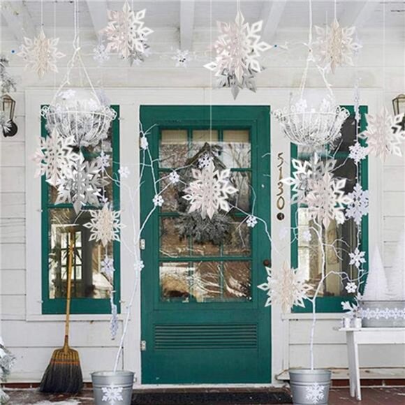 Winter Christmas Hanging Snowflake Decorations, 12PCS Snowflakes - Picture 7 of 8